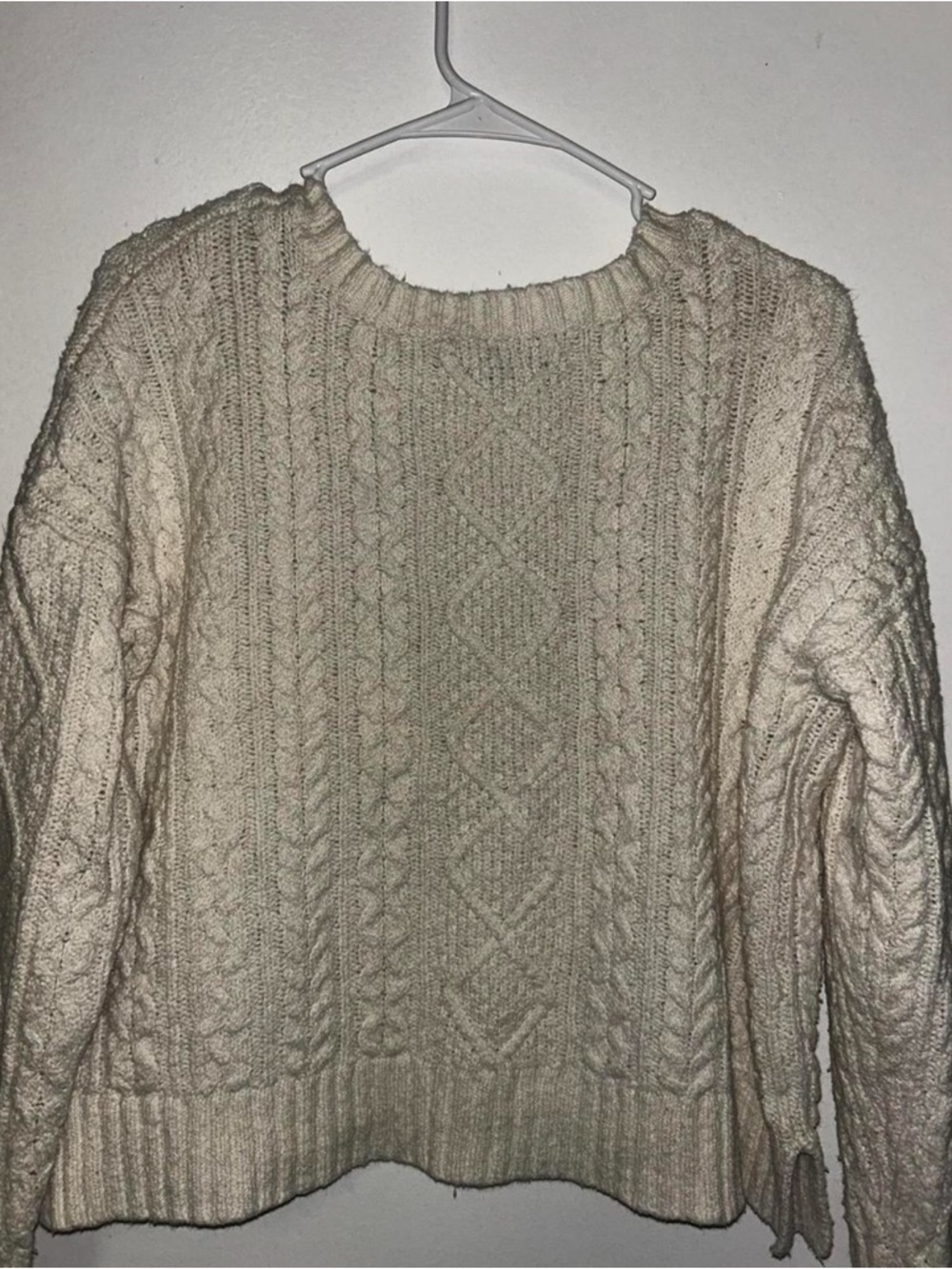 American Eagle Outfitters Cream Cable Knit Crew Sweater